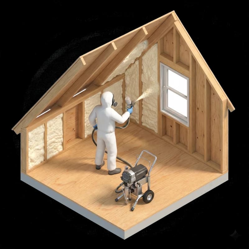 Izolacja natryskowa poddasza pianą PUR - wizualizacja izometryczna